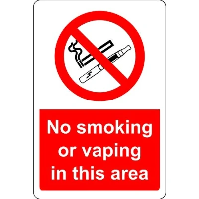 Image of No smoking or vaping in this area Safety sign 1.2mm Rigid plastic 400mm x 300mm