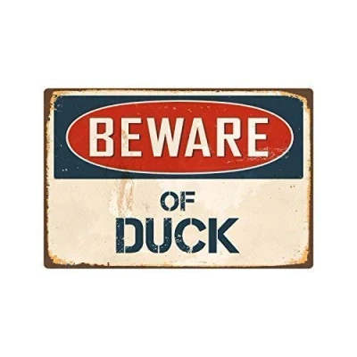 Image of Metal sign Post Beware of Duck Funny Warning Signs for Home Decor Safety Yard Tin 8x12 inches
