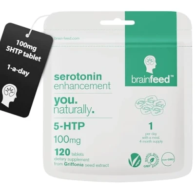 Image of 5HTP 100mg 5 HTP High Strength 120 Tablets 1 a Day Serotonin Supplements 1200mg Griffonia Seed Extract Mood Booster Natural Supplement UK Manufactured