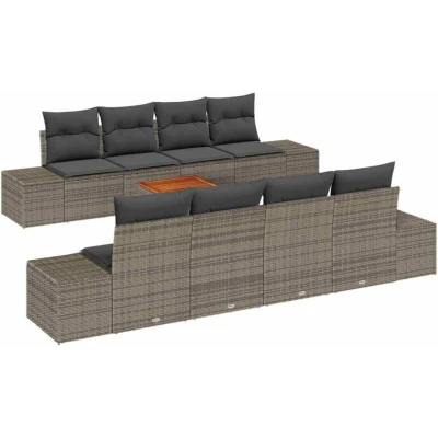 Image of vidaXL 7 Piece Garden Sofa Set with Cushions Grey Poly Rattan Acacia