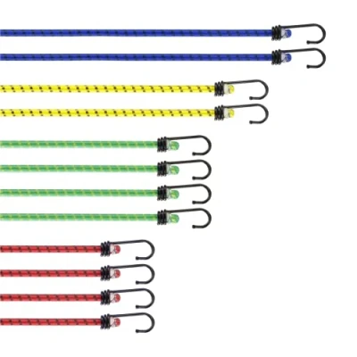 Image of PRETEX Heavy Duty Bungee Cords with Hooks Set of 12 Short &amp; Long Bungees for Camping Outdoors Small Large Elastic Tie Down Luggage Straps in 4 Lengths Multi colour