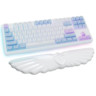 Image of Angel Wing Cloud Keyboard Wrist Rest, Soft Leather Memory Foam Support for Pain Relief, Ergonomic Anti Slip Computer Palm Rest PC Gaming/Laptop/Hand Pad/Cute Desk (1 White)