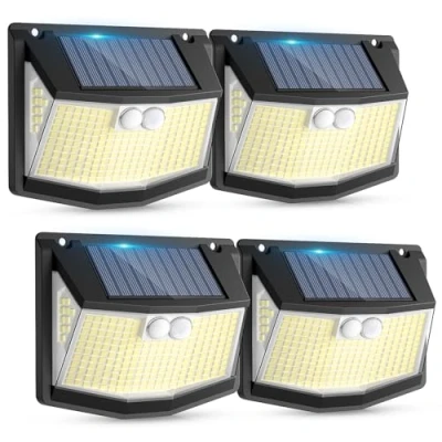 Image of Solar Lights Outdoor Garden 248 LED Security Light 3 Motion Sensor Modes and 270 Wide Angle Lighting IP65 Waterproof Outside Powered Wall for Fence Front Door Yard Garage 4 Pack