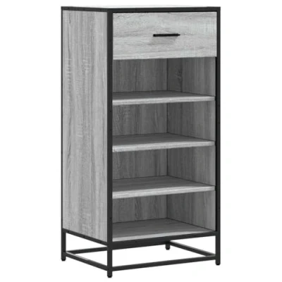 Image of vidaXL shoe rack grey sonoma engineered wood storage cabinet 48x38x97.5 cm stable &amp; lightweight organizer modern style for hallway, foyer, bedroom, living room ample ventilated...