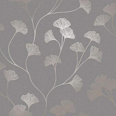 Image of Floral Wallpaper Flowers Grey Rose Gold Metallic Shimmer Holden Decor Ginkgo