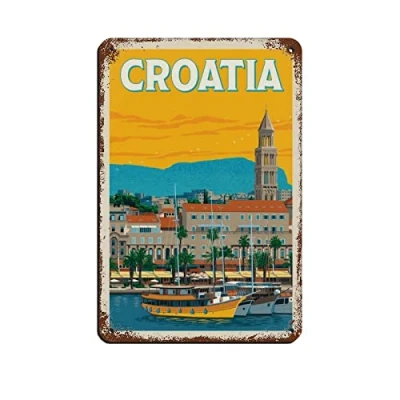 Image of AZOLID Tin Signs Retro Croatia Travel Vintage Funny Home Kitchen Bar Club Cave Wall Art Decor 30x20CM