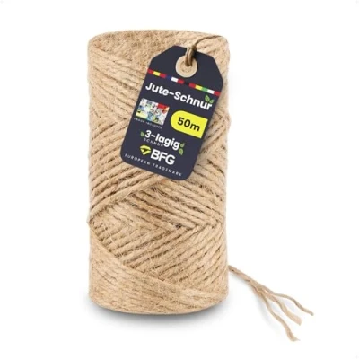 Image of BFG Jute Twine 50 m 2 3 mm Tear Resistant Ply Cord, Garden Cord with Natural Fibre for Plants and Decorations, Brown Parcel Yarn Packaging Crafts