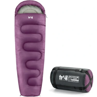 Image of Trail Mummy Sleeping Bag For Adults, Single 3 Season Spring Autumn Winter, 300gsm, Waterproof, Outdoor Camping, Internal Pockets, Lightweight Compression