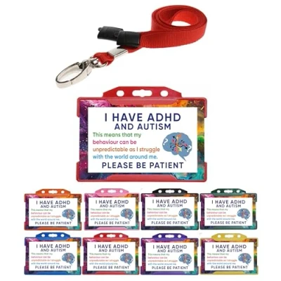 Image of QUANTUM LEAP ADHD and Autism Disability ID Card with Red Holder Lanyard