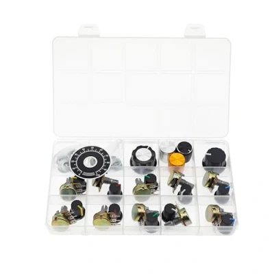 Image of (Pack of 10) WH148 Horizontal Single Turn 3 Pins Potentiometer B100R 100 Ohm Variable Resistors 15mm knurled Shaft Aluminum Alloy Knob Caps
