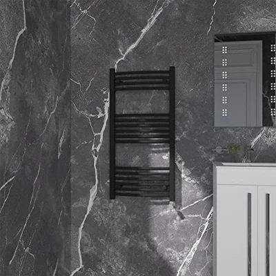 Image of NRG Black Curved Central Heating Towel Rail Bathroom Heated Rad Radiators Ladder Warmer 1000x500mm