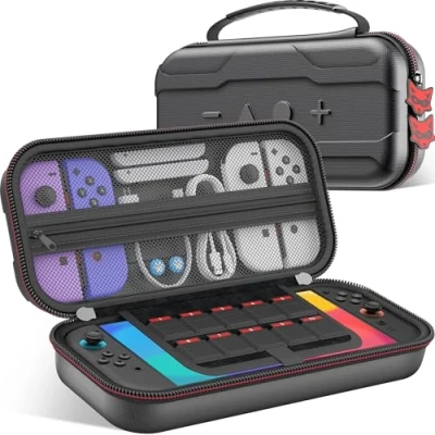 Image of HELLCOOL Switch 2 Case for Nintendo 2025/Switch/OLED Waterproof Travel Carry with Shockproof EVA Padding, 10 Game Card Slots &amp; Accessory Storage Pouch
