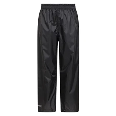 Image of Mountain Warehouse Pakka Kids Waterproof Over Trousers Taped Seams Rain Pants, Lightweight, Rip Stop Overpants, Packaway Bag for Autumn Winter, Walking, Travelling Black Size 2 3 Years