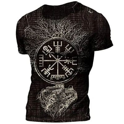 Image of PERSIMONE Men&#039;s Knight Templar Print T Shirt Retro 3D Digital Round Neck Short Sleeve Tops Slim Fit Gym Workout Shirts