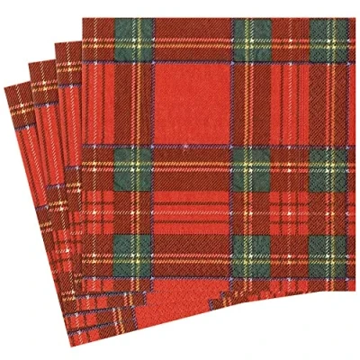 Image of Caspari Plaid Party Napkins, Red and Green, (Pack of 20)