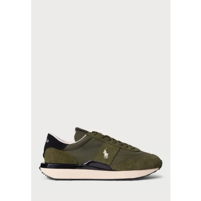 Image of Polo Ralph Lauren Train 89 Suede &amp; Oxford Sneaker Unisex Trainers, Size: 3, Tonal olive Leather and textile