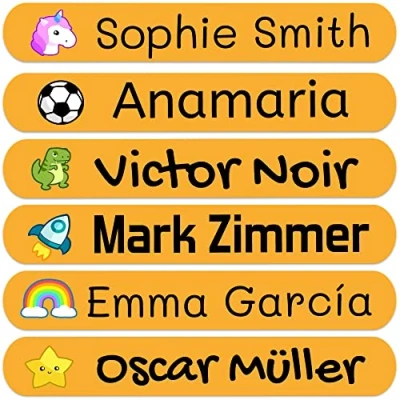 Image of 50 Personalized Adhesive Labels, 6 x 1 cm, for Marking Objects, Books, Lunch Boxes, etc. Color Orange