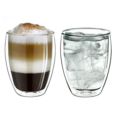 Image of Creano Double Walled Coffee Glasses 250ml Insulated Cappuccino Cups Latte Macchiato, Tea Handmade Heat Resistant Mugs 2 pcs (Pack of 1)
