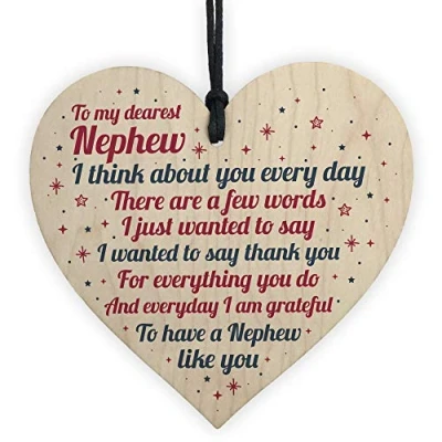 Image of RED OCEAN Nephew Birthday Card Or Christmas Wooden Heart Gifts From Auntie Uncle Keepsake Gift