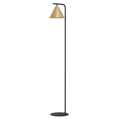Image of EGLO Floor lamp Narices, minimalist standing light made of brushed brass metal, golden and black living room lighting with foot switch, E27 socket
