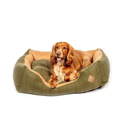 Image of Danish Design Hunter Tweed Green Deep Thermal Filling Hard Wearing Faux Suede Dog/Puppy Snuggle Bed 18 Inch