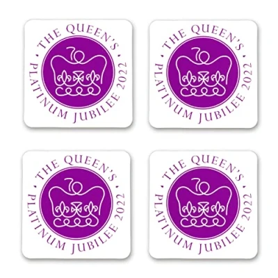 Image of SHATCHI 4pcs Queens Platinum Jubilee Coaster with Cork Back Coffee Tea Cup Holder Union Jack Street Party Tableware Decorations