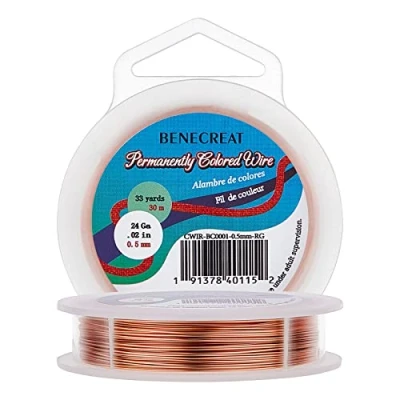Image of BENECREAT 0.5mm Real Gold Plated Jewellery Making Copper Wire, 30m Tarnish Resistant Wire Beading Craft for Jewelry Supplies and Crafting, Color