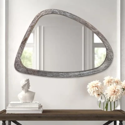 Image of Asymmetrical Mirror Irregular Wall Oval Wood Frame for Bathroom Mirrors Decorative Bedroom Living Room Entryway Hallway Unique