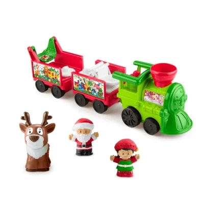 Image of Fisher Price Little People Toddler Toy Musical Christmas Train with Santa Elf &amp; Reindeer Figures for Pretend Play Kids Ages 1+ Years
