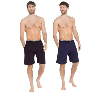 Image of INSIGNIA Mens Pyjamas Lounge Shorts Bottoms 2 Pack (Comfort Top Black &amp; Navy, L)