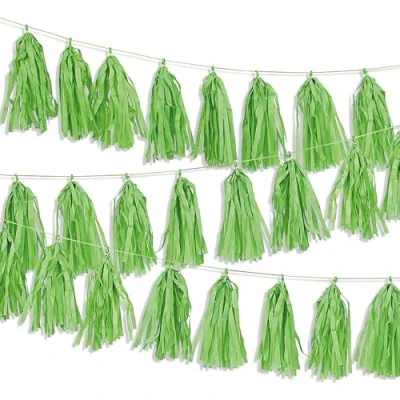 Image of Unique Party 62957 9ft Tissue Paper Lime Green Tassel Garland