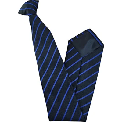 Image of Men&#039;s Striped Clip On Tie (Black with Slim Royal Stripe)