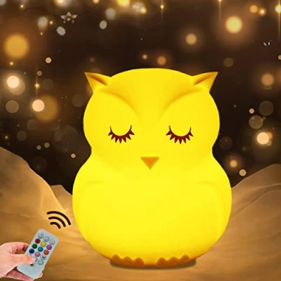 Image of WHA&amp;DARREN Owl Night Light,Night Light Kids,LED Light,Baby Light,Kids Lights for Bedroom,Bedside Lamp,Children Sleeping Light,Brightness/Color Time Setting Touch