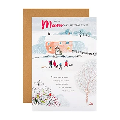 Image of Hallmark Christmas Card for Mum Classic Illustrated Winter Scene Design