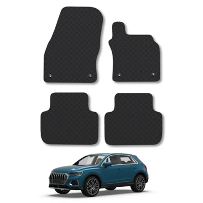 Image of 5mm Rubber Car Mats Compatible With Audi Q3 (2018+) Tailored Fit Floor Set Accessory Custom Anti Slip Backing Heavy Duty Waterproof Easy Clean Durable All Weather Full Coverage Clips