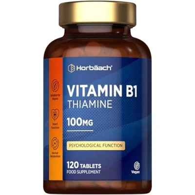 Image of Vitamin B1 Thiamine High Strength 100mg 120 Vegan Tablets No Artificial Preservatives by Horbaach