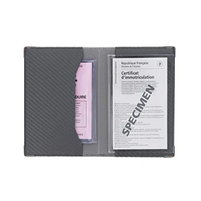 Image of Color Pop Porte Papiers Véhicule Finition Carbone Coloris Gris Anthracite + Étui Transparent pour Carte Grise