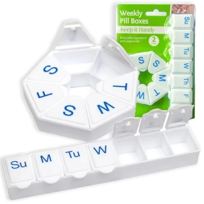 Image of 7 Day Pill Box Daily Week Medicine Container Organiser Weekly Storage Tablet Dispenser Holder Suitble Supplements Vitamins Case Heptagon &amp; Strip