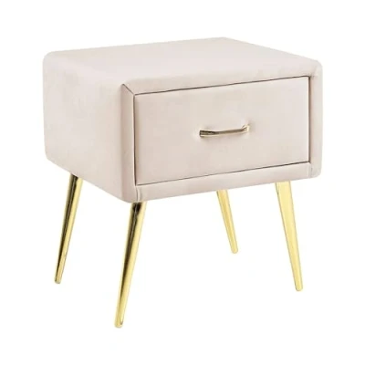 Image of Minimalist Upholstered Bedside Table Nightstand Velvet 1 Drawer Beige Flayat