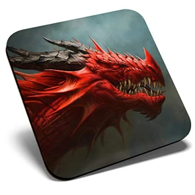 Image of Great Single Coaster Square Red Dragon Fantasy Scary Creature Gaming Glossy Quality Coasters Tabletop Protection for Any Table Type #46239