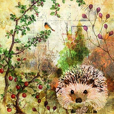 Image of 20 Napkins Hedgehog in Painted Autumn Scene Animals 33 x cm