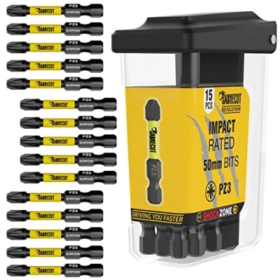 Image of 15 x SabreCut SCRPZ35015B 50mm PZ3 Magnetic Impact Screwdriver Driver Bits Set in a TIC TAC Box Single Ended Pozi Pozidriv Heavy Duty Compatible with Dewalt Milwaukee Bosch Makita and Others