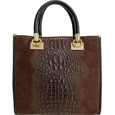 Image of Modarno Women&#039;s Shoulder Bag Handbag in Suede Leather with Coconut Print, dark brown (di moro)