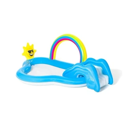 Image of Bestway 53092 Wasserspielcenter mit Planschbecken Rainbow n&#039; Shine 257 x 145 91 cm Water Play Centre with Paddling Pool, Colour, Standard