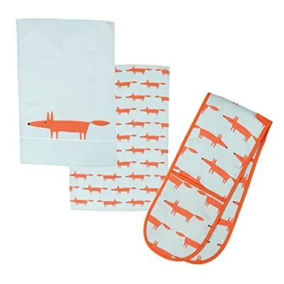 Image of Auntie Morags Scion Mr Fox Blue Tea Towels &amp; Double Glove Set