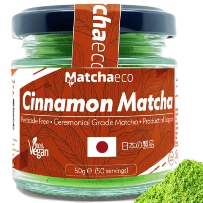 Image of Matchaeco 50g Japanese Cinnamon Matcha Green Tea Powder Flavoured Stone Ground Ceremonial Grade From Japan Pesticide Free Vegan Baking, Gift (50g Cinnamon)
