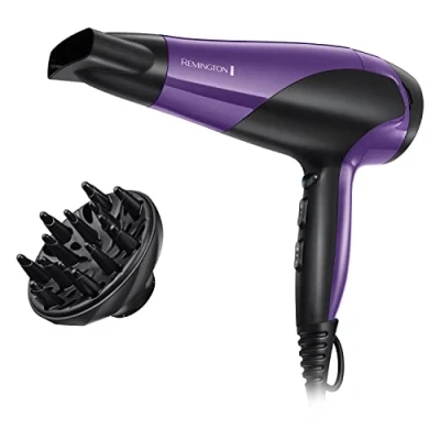 Image of Remington Hair Dryer Ionic (Powerful, Fast Professional Styling, Diffuser, Concentrator, Conditioning for Frizz Free Hair, 3 Heat / 2 Speed Settings, Cool Shot, 2200W, Purple) D3190