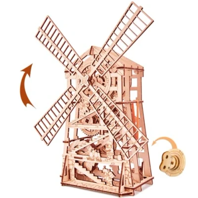 Image of Wood Trick Windmill Toy with Clockwork Mechanism Wooden Kit to Build 3D Puzzle, Assembly Toys, ECO Toy, Best DIY STEM Toys for Boys and Girls