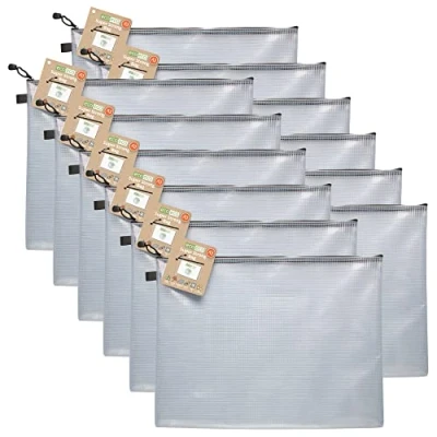 Image of eco A3 95% Recycled Super Strong Bag, Waterproof Mesh Tuff Reinforced, Black Zip Closure/Clear (Pack of 12) eco040x12
