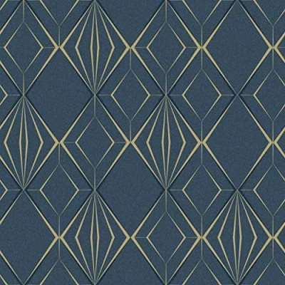 Image of Holden Decor Menali Antares Geo Navy Gold Wallpaper 35901 Geometric